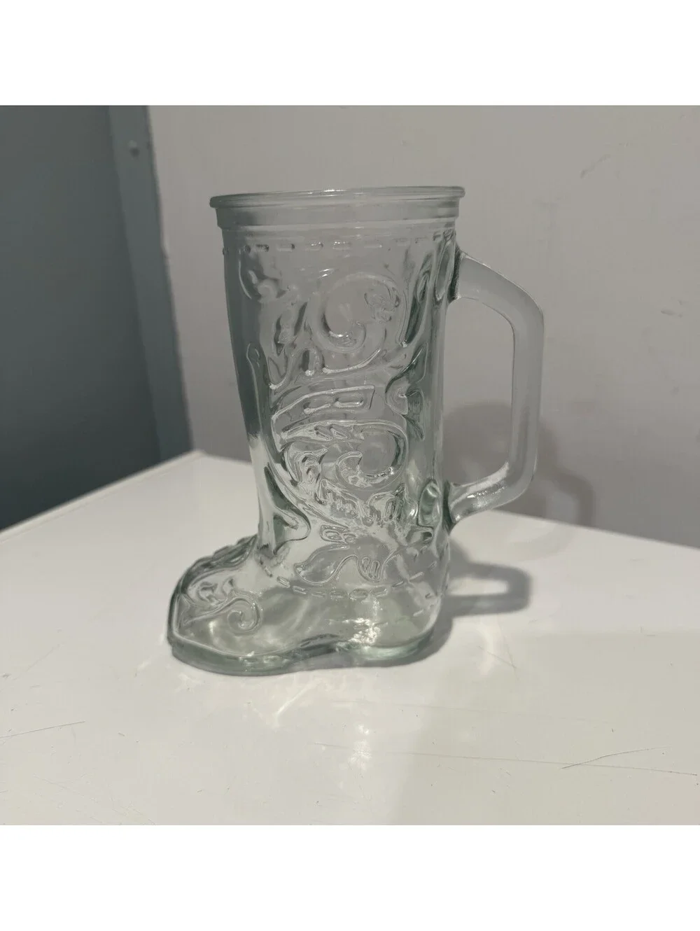 Clear Glass Boot Mug Size 6” Tall Collectibles